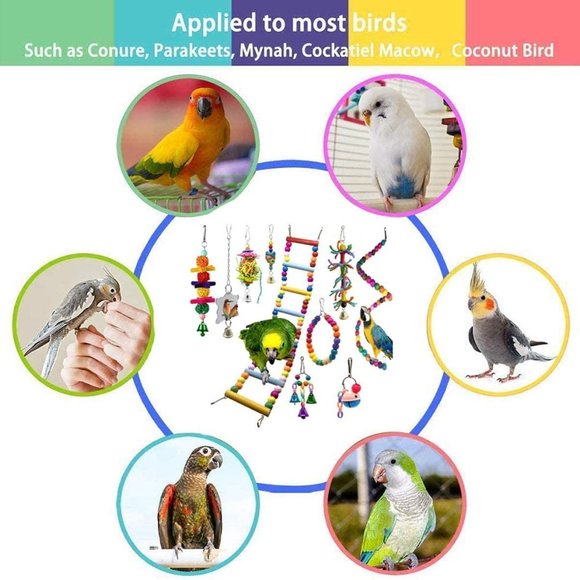 10 Packs Bird Swing Chewing Toys- Parrot Hammock Bell Toys Parrot Cage Toy Bird - Picture 2 of 8